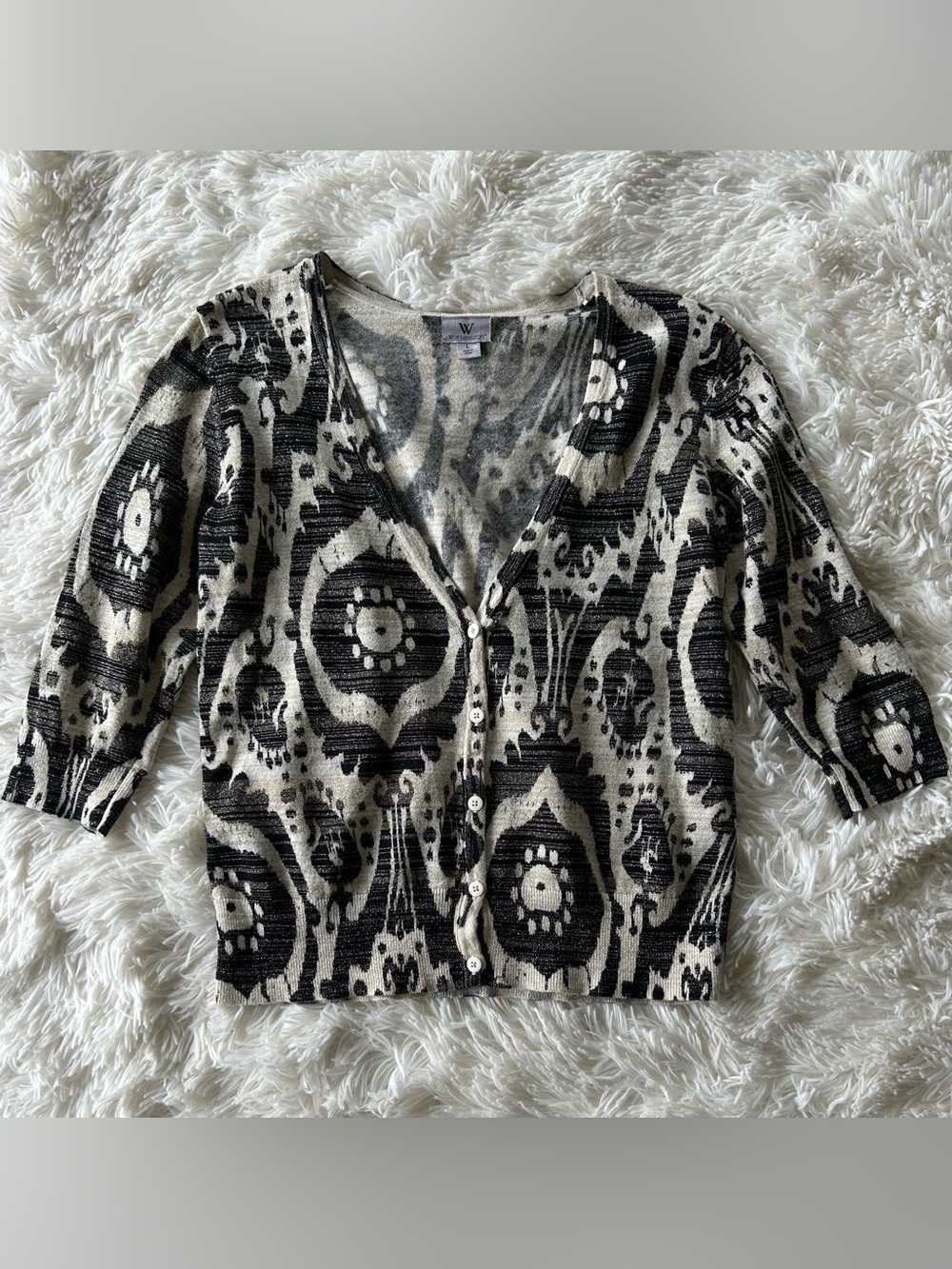 Worthington | Black & Cream Animal Print Knit Cardigan - Picture 1 of 6